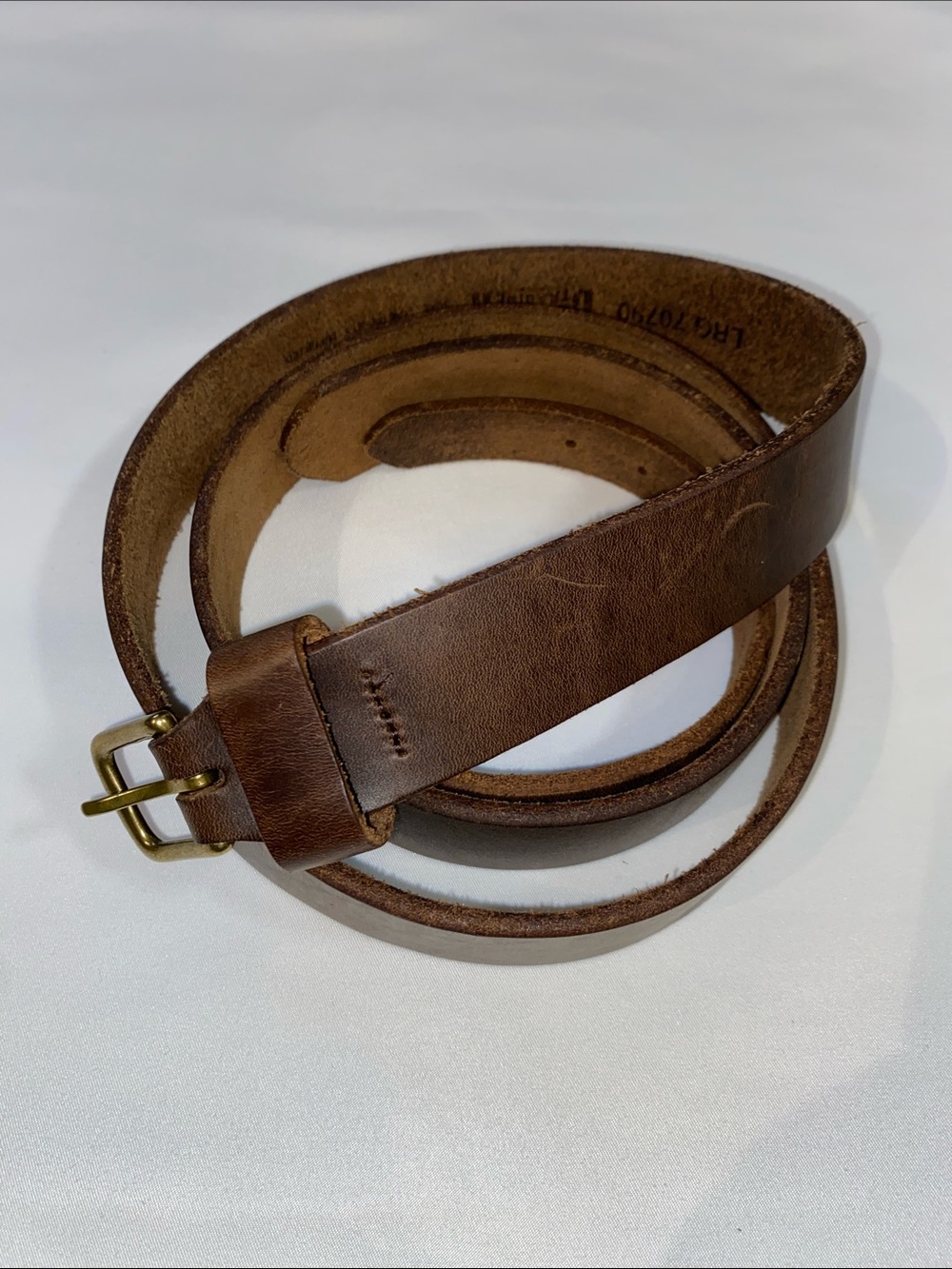 Duluth Trading Flat Front Leather Belt with Solid Brass Buckle Brown Size L
